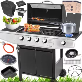    LEISTUNGSSTARKER LEHMANN OHIO 4+1 GASGRILL GUSSEISENROST + ABDECKUNG