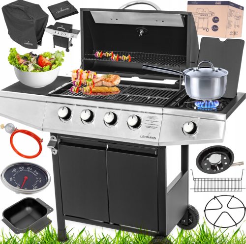  LEISTUNGSSTARKER LEHMANN OHIO 4+1 GASGRILL GUSSEISENROST + ABDECKUNG