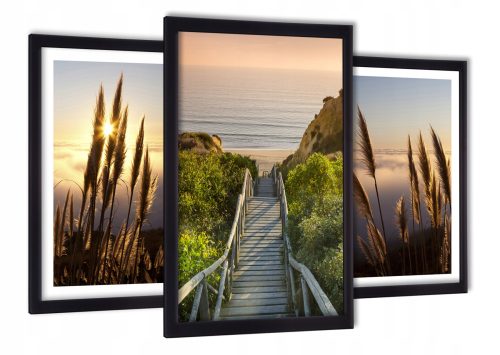 Bilder an der Wand Set mit 3 gerahmten ArtisArt-Gemälden mit Sonnenuntergang, 129 x 63 cm