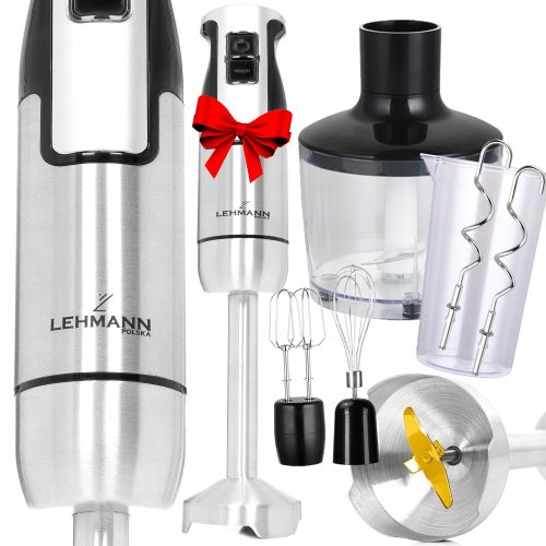  Lehmann Stabmixer Multifunktionsmixer Küchenmaschine Leistungsstark XXL 1200 W Silber/Grau
