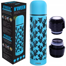    N'oveen Thermoskanne für Getränke, THERMOBECHER, TOURISTENFLASCHE, MUSTER, 0,5 l, Blautöne