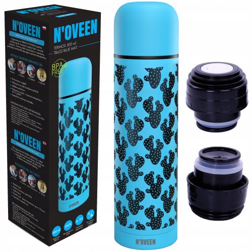  N'oveen Thermoskanne für Getränke, THERMOBECHER, TOURISTENFLASCHE, MUSTER, 0,5 l, Blautöne