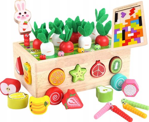 Montessori Blocksortierer Catch the Worm Carrot Holzwagen-Puzzle
