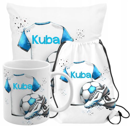  KISSENSET, BECHERTASCHE FÜR EINEN FUSSBALLSPIELER, FUSSBALLSPIELER + BELIEBIGER NAMEN, VERSCHIEDENE DESIGNS