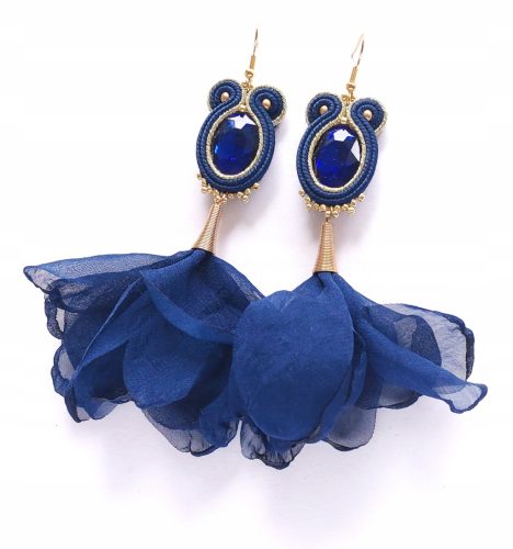  BOHO Soutache-Ohrringe, Marineblau, Gold, Hochzeitsblume