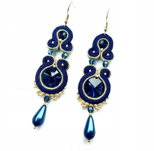  Soutache-Ohrringe, Marineblau, Gold, Hochzeit, Perle