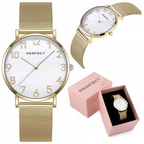  PERFEKTE ZEFRA-DAMENUHR + BOXNUMMERN, goldenes Mesh-Armband