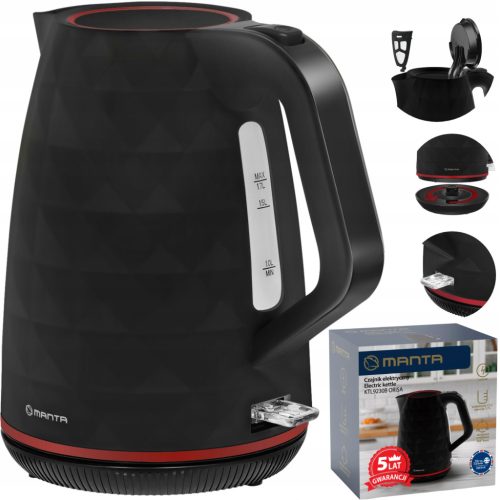  Kabelloser Wasserkocher schwarz 2200 W BPA-FREI 1,7 l Manta KTL9230B