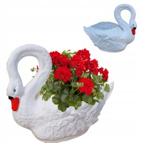    Gartenfigur, Schwan aus Kunststoff, großer Blumentopf, dekorative Blumenabdeckung