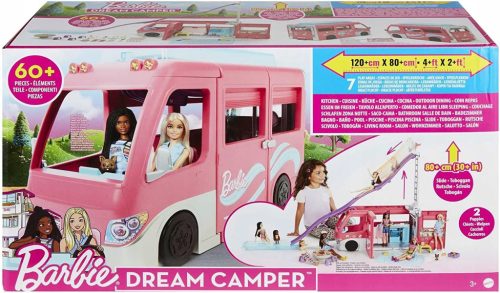  Mattel Barbie Dream Anhänger mit Riesenrutsche, 76 cm lange Rutsche, 60 Spielelemente, Dream Camper HCD46