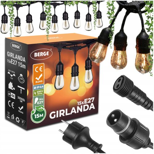  Berge Beleuchtungsgirlande 1500 cm 16 x 1 W LED schwarz