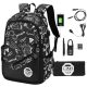 Großer Jugend-Schulrucksack-Set "Graffiti USB" mit 5-in-1 Zubehör
