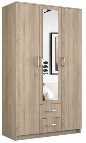  TopEshop Deluxe Kleiderschrank 120 x 205 x 52 cm Sonoma-Eiche Kleiderschrank mit Spiegel