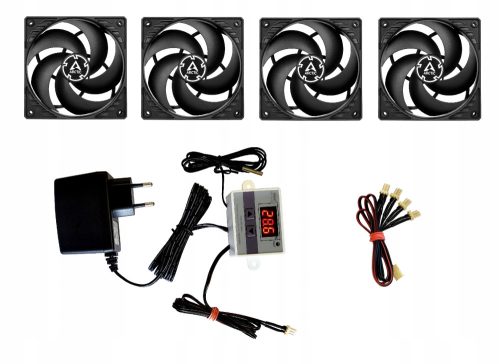 Set mit 4 Ventilatoren mit Netzteil und Thermostat