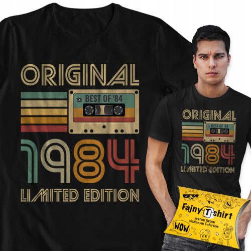  T-Shirt, Geschenk zum 40. Geburtstag, Jahrgang 1984, Kassette L + Verpackung