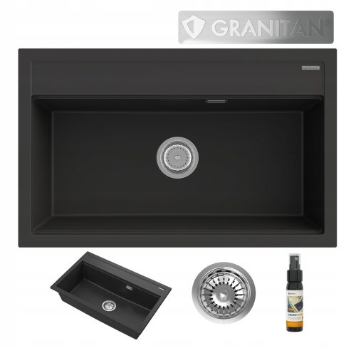 Granitan ASTI Einbeckenspüle, schwarzer Granit
