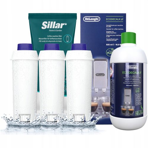  3× Sillar SIL001 Wasserfilter für Delonghi Kaffeemaschine + Delonghi Ecodecalk DLSC500 Entkalker 500 ml