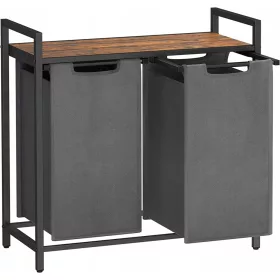    Freistehender Wäschekorb Vasagle 92l, Schwarz, Braun- und Beigetöne, Grau- und Silbertöne