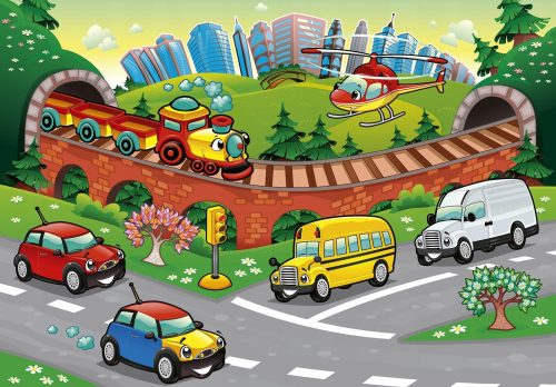 Kinderfototapete Autos Zug 312 x 219