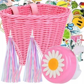    ROSA FAHRRADKORB, LENKER, FRANSEN, AUFKLEBER, GLOCKE, FÜR EIN MÄDCHEN