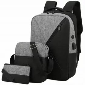   3-in-1 Rucksack, Tasche und Etui Set in Schwarz-Grau - Modell BQ51D