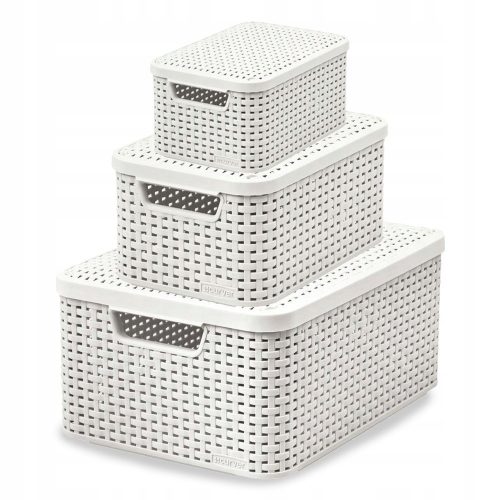 Curver Rattan-Optik Aufbewahrungskorb mit Deckel in Creme