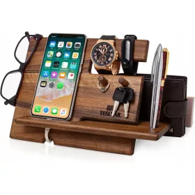  Schreibtisch-Organizer, Telefonhalter aus Holz