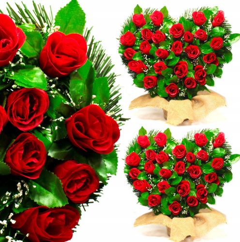 Grabdekoration ROSEN, großes Herz im Topf, Blumenstrauß