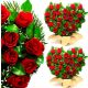 Grabdekoration ROSEN, großes Herz im Topf, Blumenstrauß