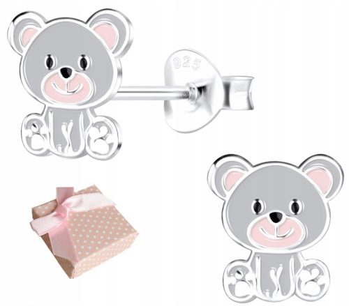  SILBERNE KINDEROHRRINGE, MÄDCHEN, Teddybär