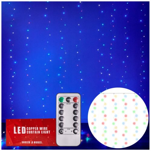  LED-VORHANGLAMPEN DRÄHTE 3x3m 300LED mehrfarbig
