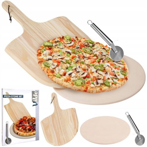 PIZZA-BACKSTEIN, Schamotte, Pizzapfanne, Schaufel, Messer, Messer