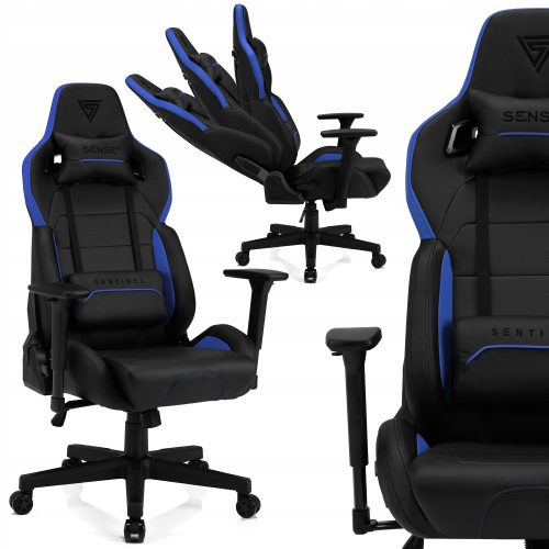  Sense7 Sentinel Gaming-Stuhl, schwarzes und blaues Öko-Leder