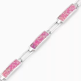  Silberarmband, rosa Opal, langes Rechteck