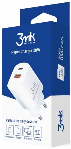  3mk Schnellladegerät USB-C, USB-A, QC 3.0 PD 20 W Schnellladung