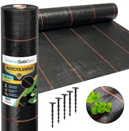 Agrartextil - Mulch-Agrogewebe (Anti-Unkraut) Linar MeshNets schwarz 80 x 10000 cm 90 g/m² + PINS PINS FÜR AGROTCANISCHE MAULWURFNETZE 50 Stk