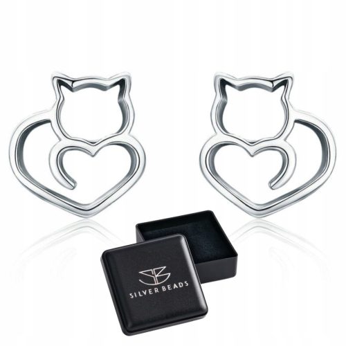  K19 silberne Katzenherz-Ohrstecker für Mädchen von SilverBeads