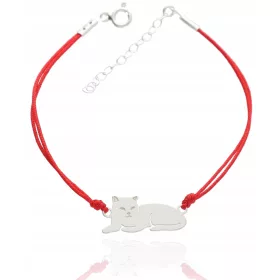  Schnurarmband mit Katze, 925er SILBER