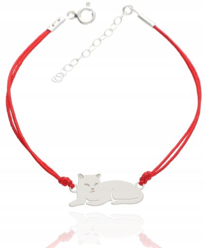  Schnurarmband mit Katze, 925er SILBER