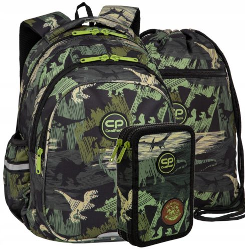 Jugendlicher Schulrucksack CoolPack Jerry "Adventure Park" mit Dinosaurier-Motiv und passendem Federmäppchen