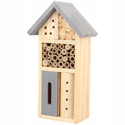  Hotel Insektenhaus aus Holz 13x8x26 cm grau