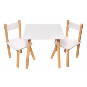  Holztisch + 2 Stühle SET für Kinder, weißer Tisch