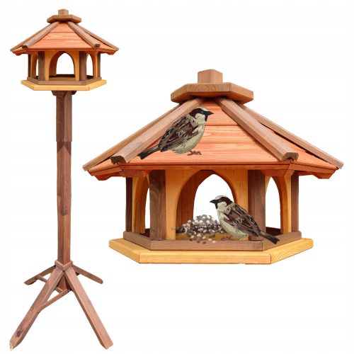 VOGELHAUS, GROSSER HOLZFUTTER AUF EINEM STAND