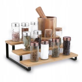    Tadar 3-stöckiger Bambus-Gewürzständer, schwarz, 32 x 23,5 x 9,6 cm