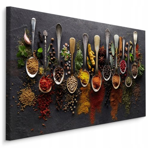 Bilder an der Wand Bild für die Küche: Gewürze, Besteck, Kräuter, 70x50