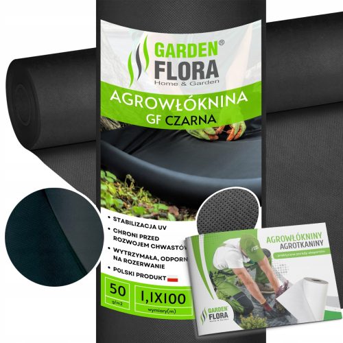 Agrartextil - Agrotextil-Mulchmittel (Unkrautbekämpfung) GF Agro schwarz 110 x 10.000 cm 50 g/m² + LEITFADEN FÜR AGRONONWOVEN STOFF GARDENFLORA AGROTEXTRAINTS Kollektive Arbeit