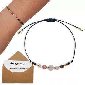    Armband mit Sternzeichen WAAGE - natürlicher Rosenquarz, Rhodonit, Opal