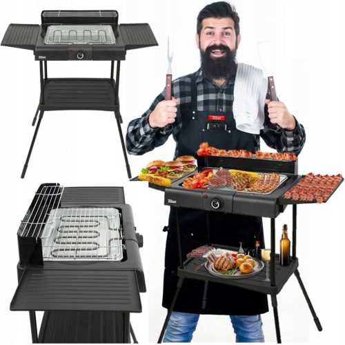  Grill, faltbarer Elektrogrill Zilan Stand Barbecue Grill schwarz 2400 W