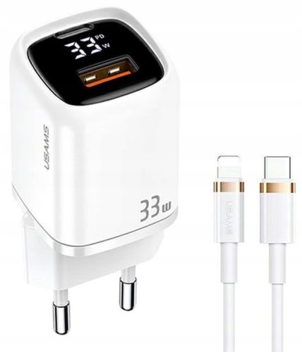 USAMS 33W Ladegerät 1xUSB-C 1xUSB + iPhone-Kabel