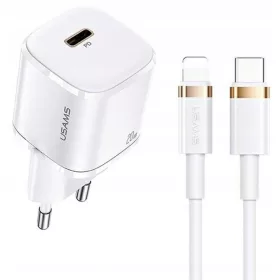    USAMS Netzladegerät 1xUSB-C T36 mini 20W + USB-C-Lightning-Kabel weiß